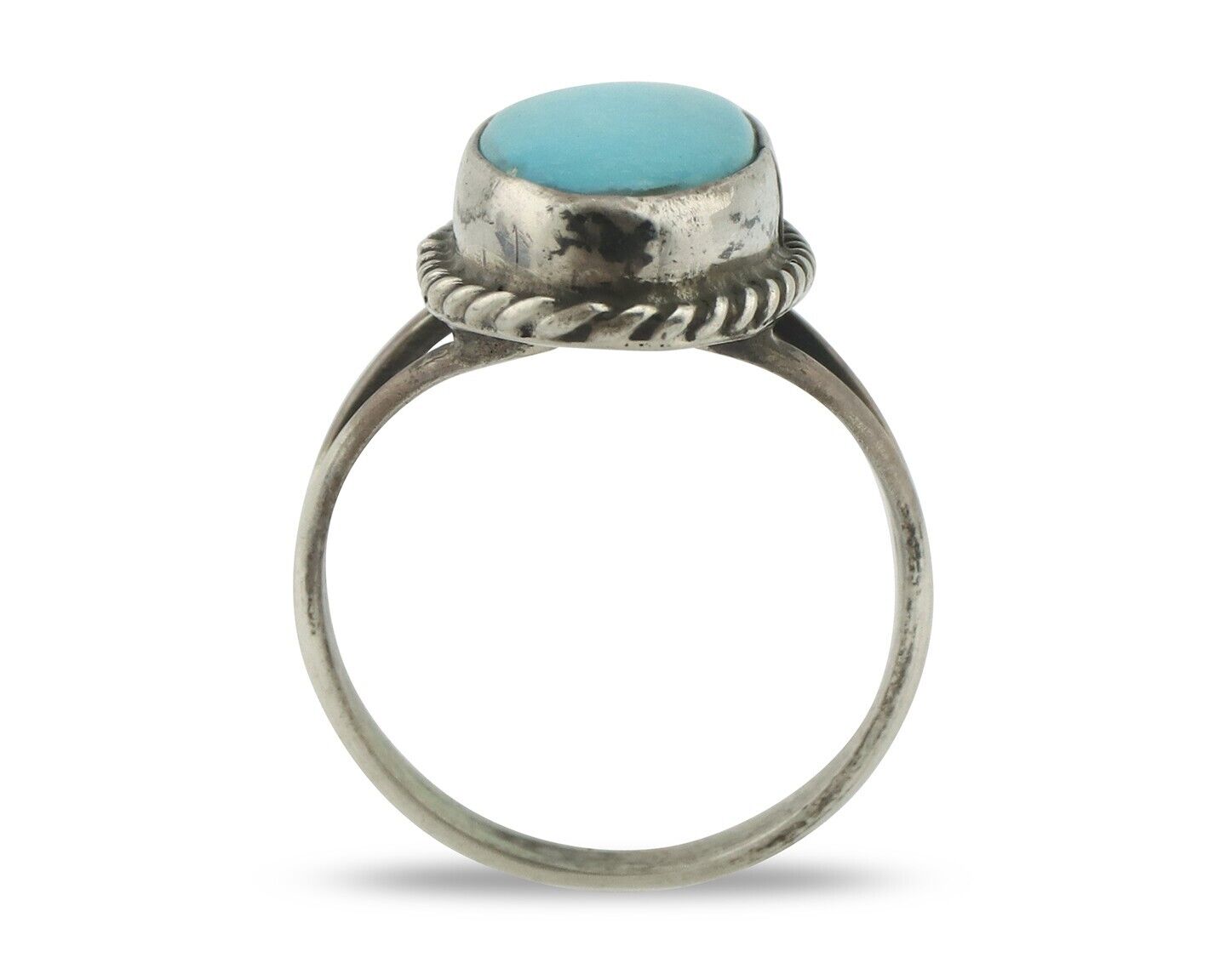 Navajo Ring .925 Silver Natural Blue Turquoise Native American Signed C.80's