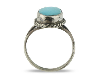 Navajo Ring .925 Silver Natural Blue Turquoise Native American Signed C.80's