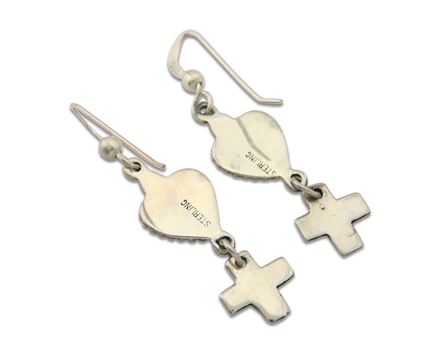 Navajo Earrings 925 Silver Heart Cross Turquoise Native American Artist C.80's
