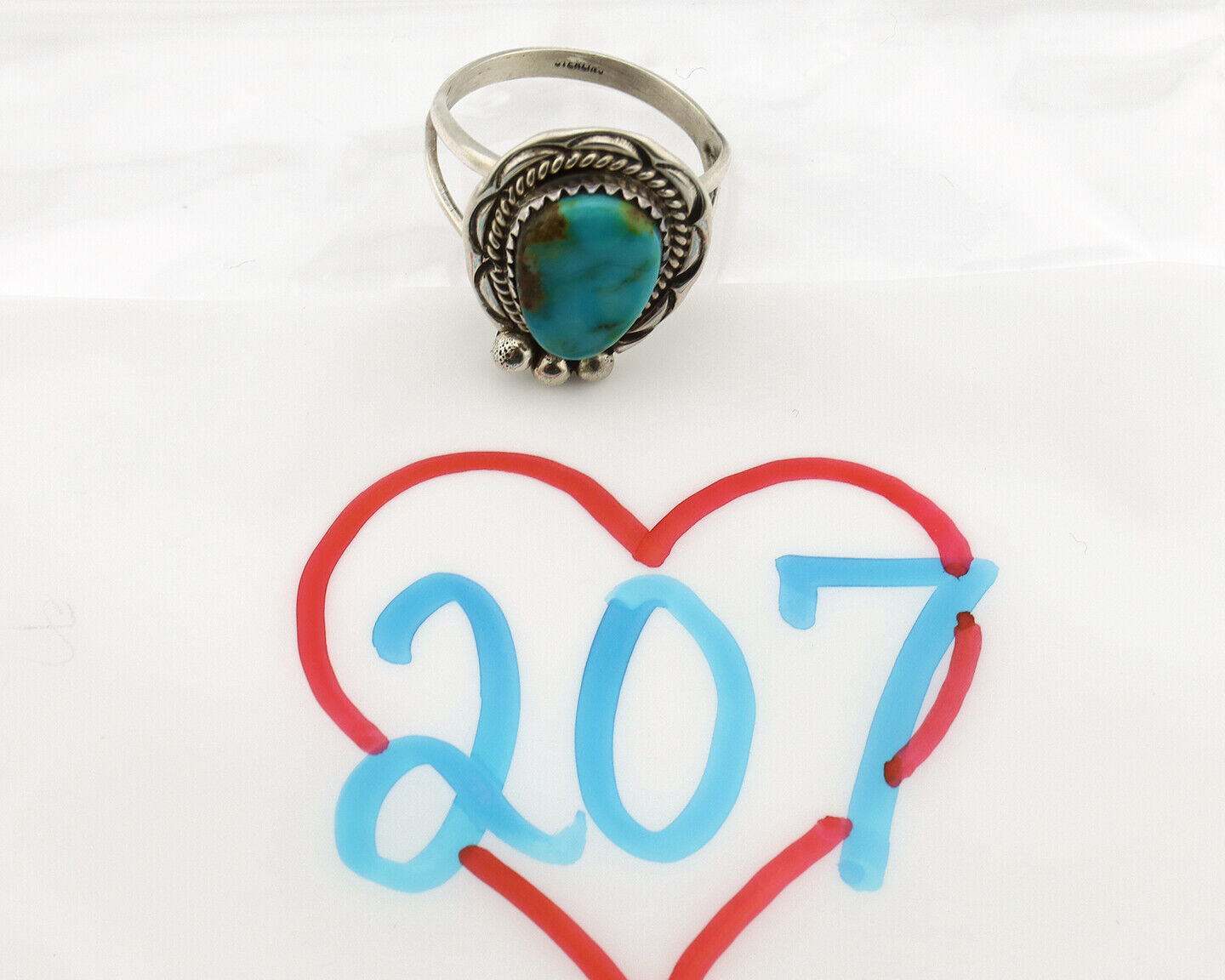 Navajo Ring .925 Silver Blue Turquoise Artist Signed Anna Begay C.1980's