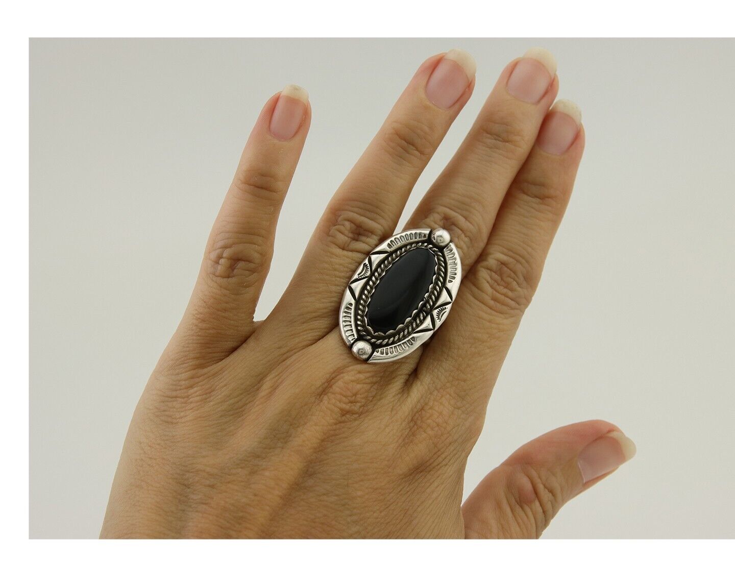 Navajo Ring 925 Silver Black Onyx Artist Signed V & N Edsitty C.80's