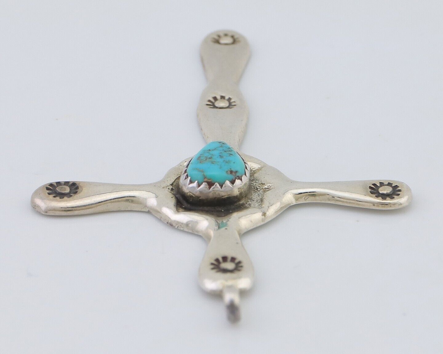 Navajo Cross Pendant 925 Silver Turquoise Hand Stamped Native American C.80's