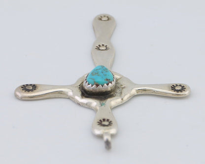 Navajo Cross Pendant 925 Silver Turquoise Hand Stamped Native American C.80's