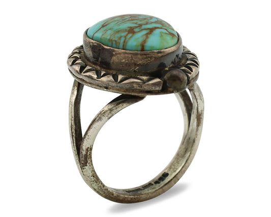 Navajo Ring .925 Silver Kingman Turquoise Artist Signed Gecko C.1980's