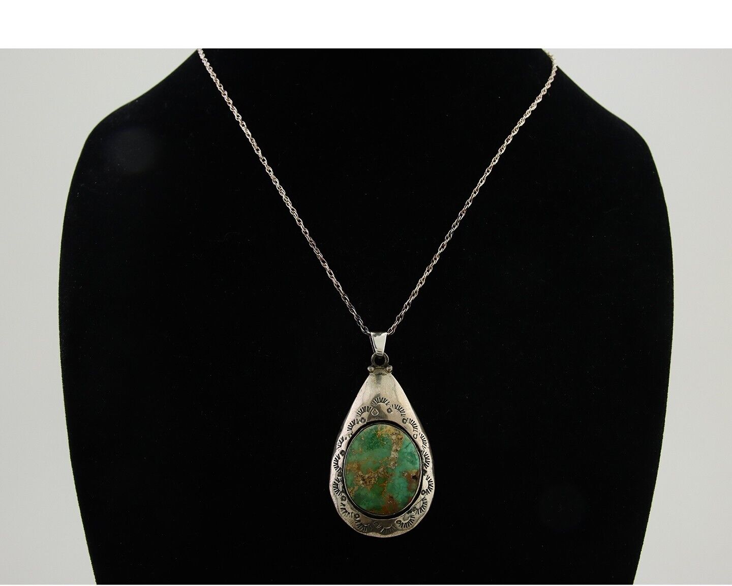 Navajo Necklace 925 Silver Natural Green Turquoise Artist Tony Guerro C.80's