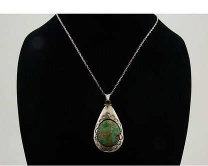 Navajo Necklace 925 Silver Natural Green Turquoise Artist Tony Guerro C.80's