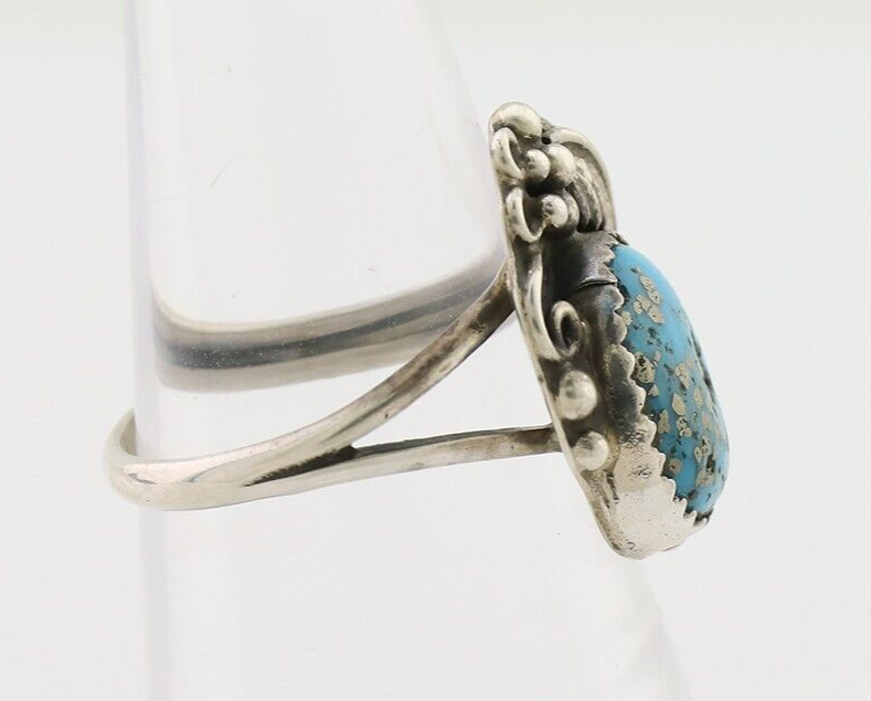 Navajo Ring 925 Silver Morenci Tuquoise Native American Artist C.80's