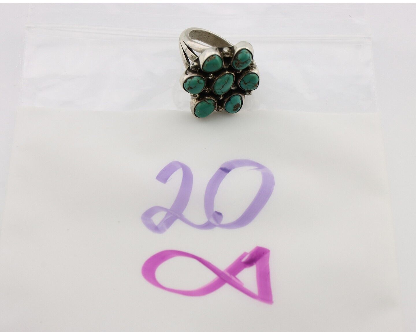 Navajo Ring 925 Silver Spiderweb Turquoise Artist Signed LP C.80's