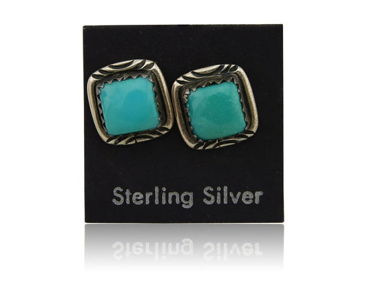 Navajo Hand Stamped Earrings 925 Silver Blue Turquoise Native Artist C.80's