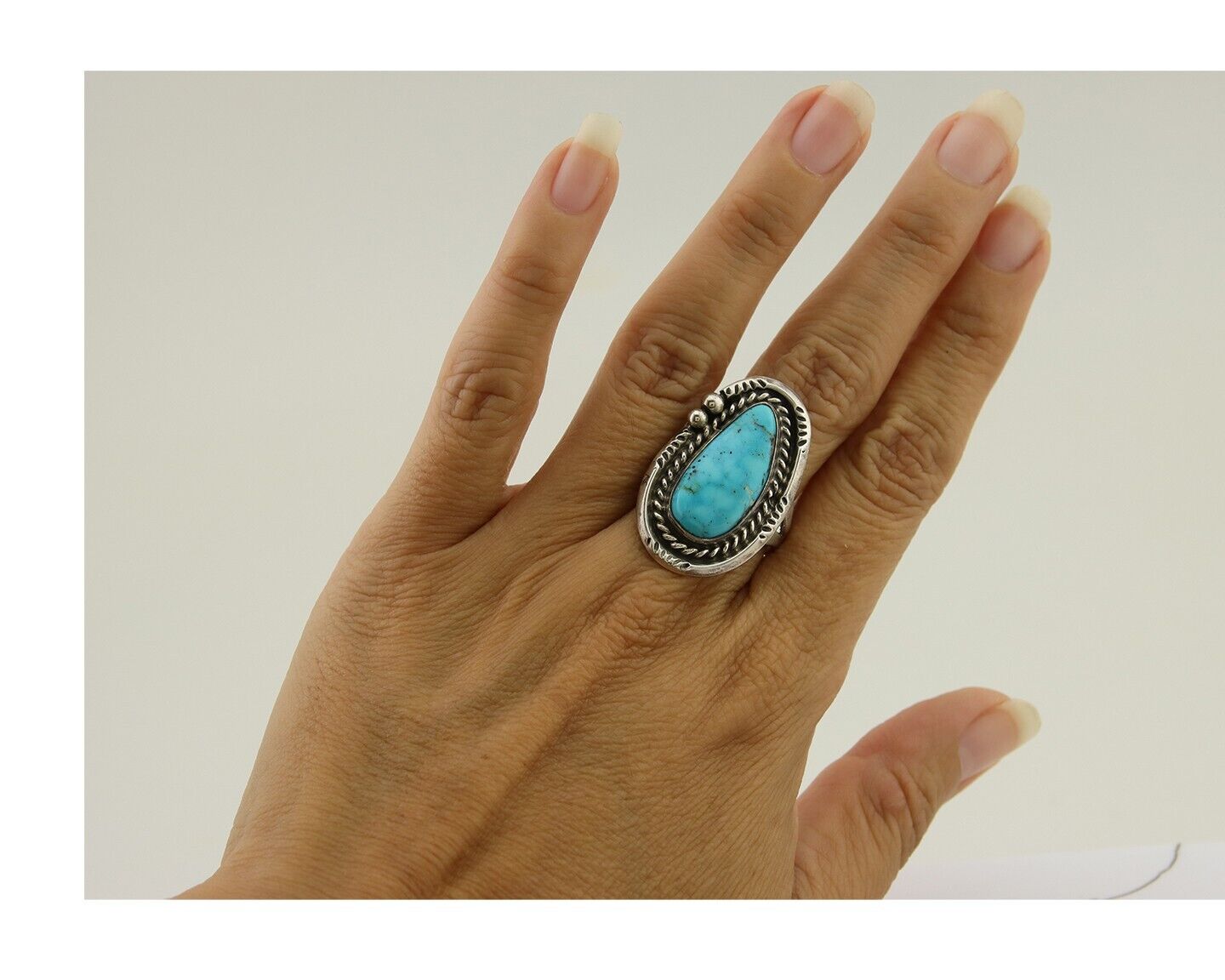 Navajo Handmade Ring 925 Silver Turquoise Native Artist C.80's