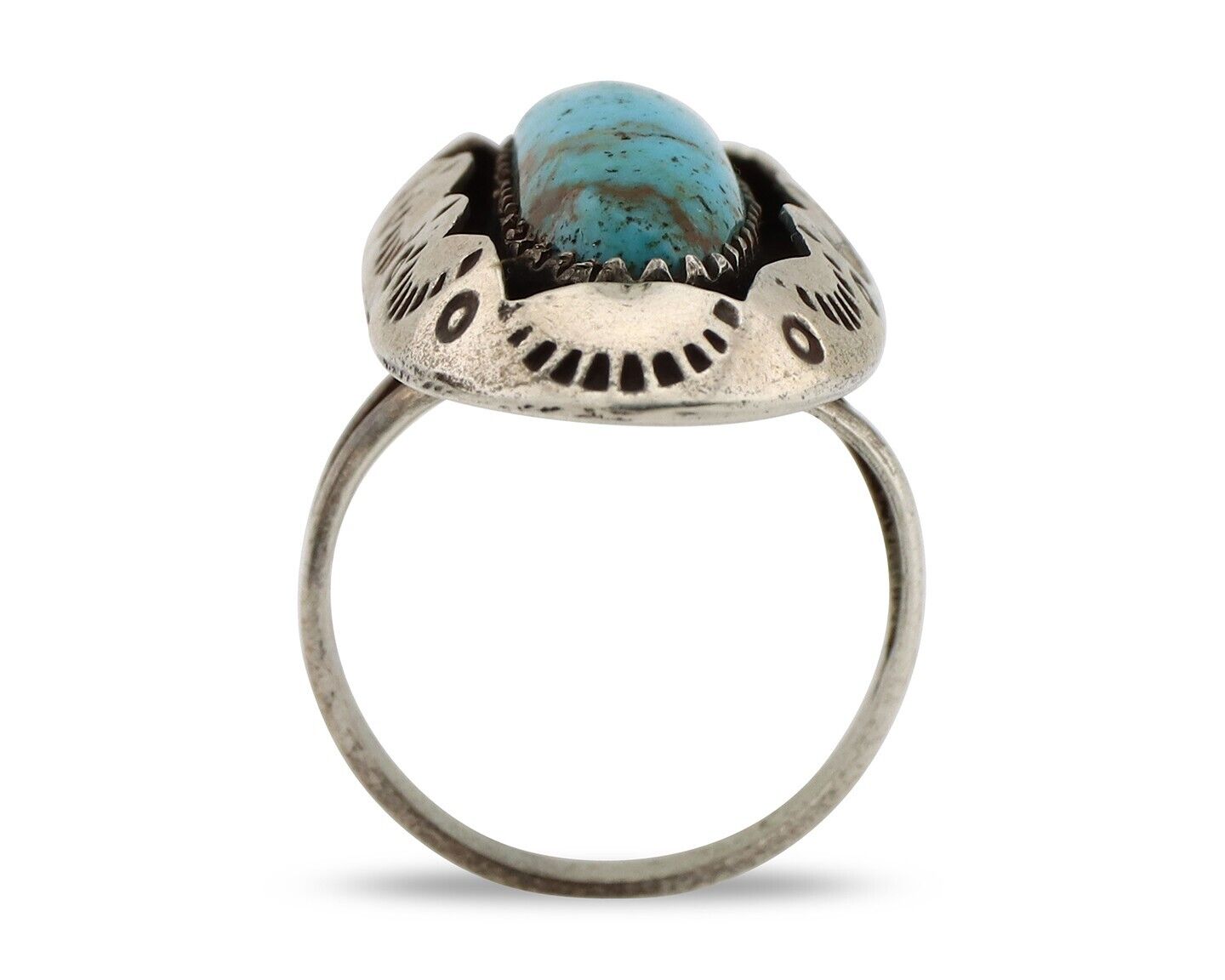 Navajo Ring 925 Silver Natural Kingman Turquoise Native American Artist C.80's