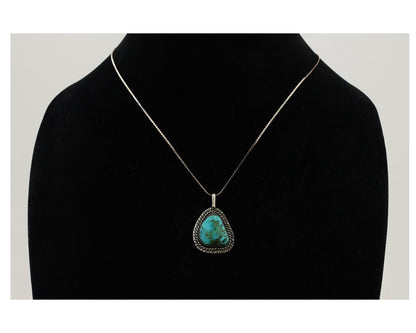 Navajo Pendant 925 Silver Natural Blue Turquoise Artist Signed Tom Willeto C.80s