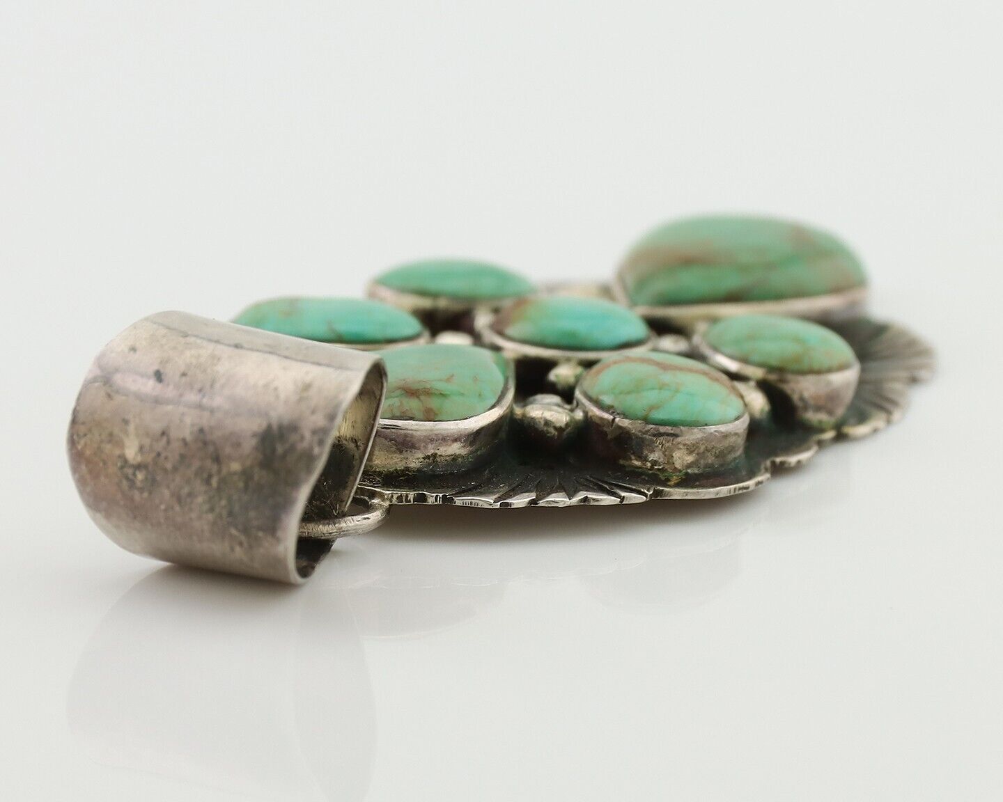 Navajo Turquoise Pendant 925 Silver Artist Signed LJ C.80's