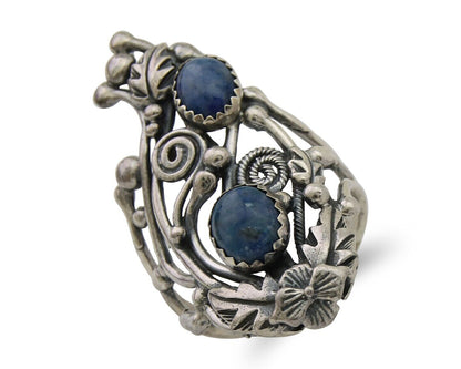 Navajo Ring 925 Silver Natural Denim Lapis Artist Signed Prairie Fire C.80's