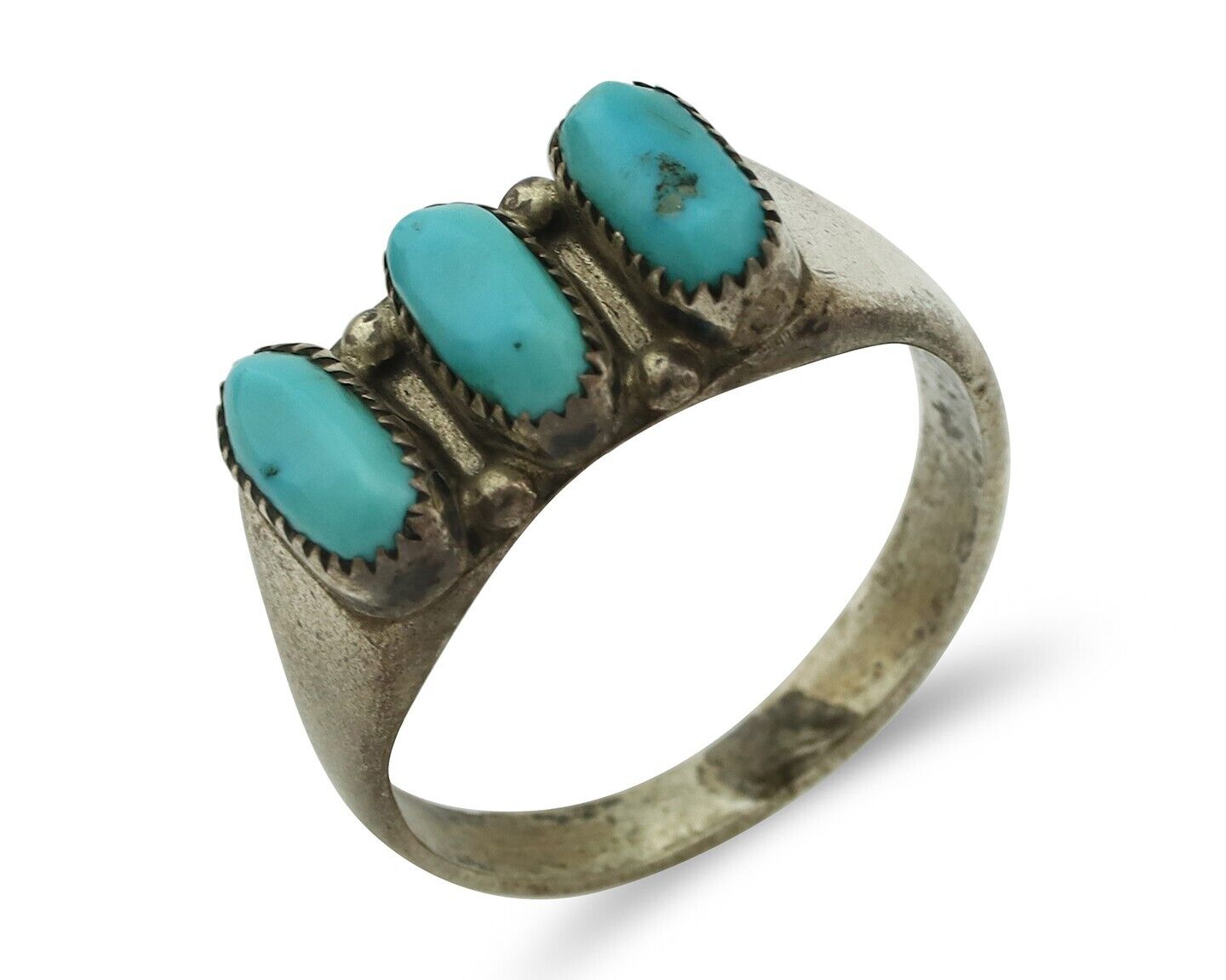 Zuni Ring .925 Silver Natural Sleeping Beauty Turquoise Signed R. LULE C.80's
