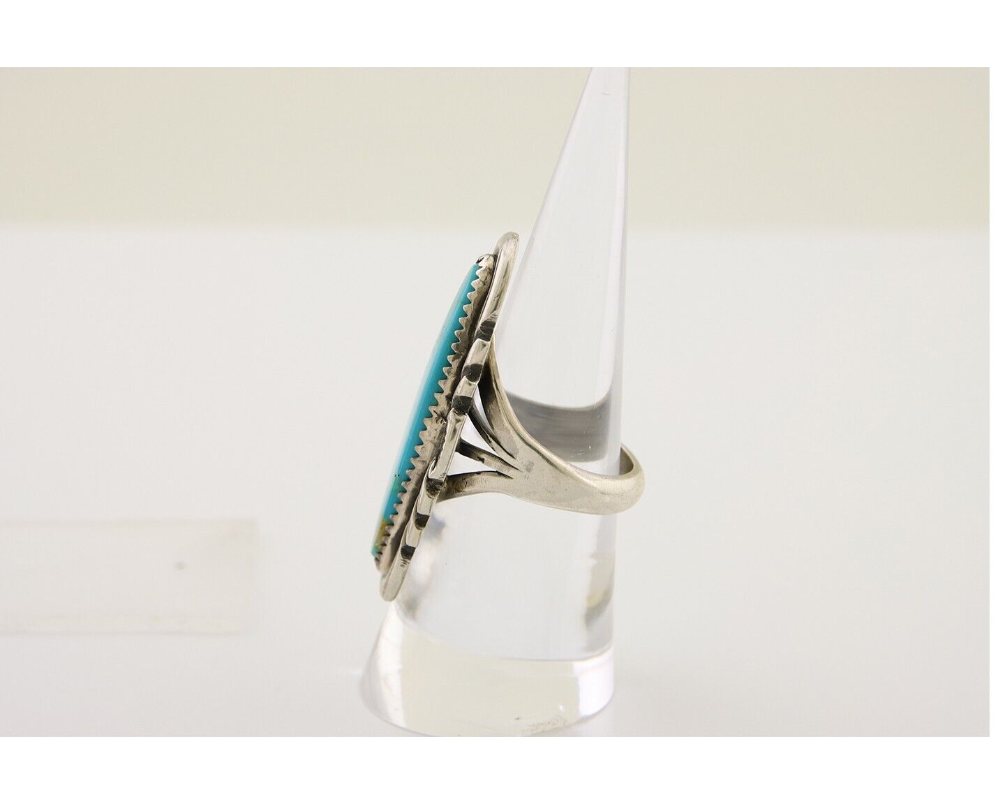 Navajo Hand Stamped Ring 925 Silver Turquoise Native Artist Begay C.80's