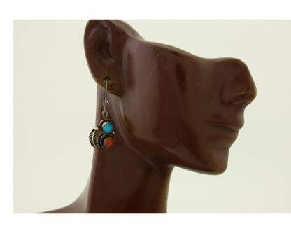 Navajo Earrings 925 Silver Turquoise & Spiney Oyster Native American Artist C80s