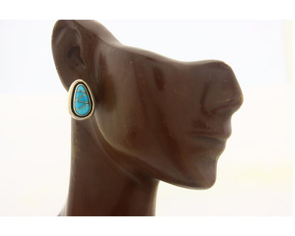 Navajo Earrings 925 Silver Handmade Natural Turquoise Signed W Musket Jr C80s