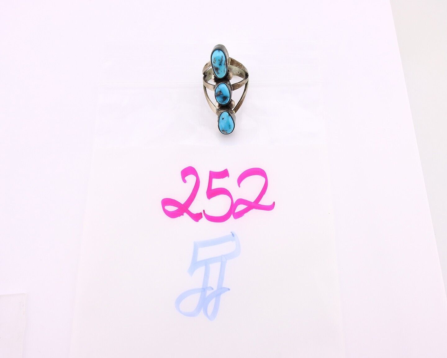 Navajo 3 Stone Ring 925 Silver Blue Turquoise Native American Artist C.80's
