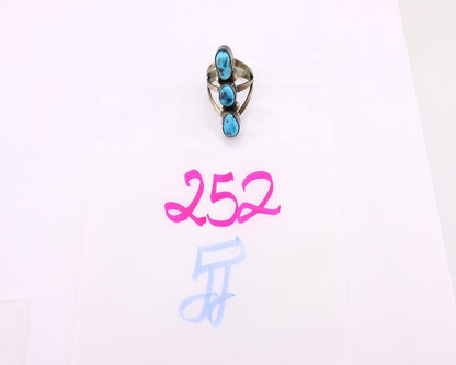 Navajo 3 Stone Ring 925 Silver Blue Turquoise Native American Artist C.80's