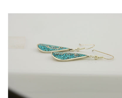 Navajo Kokopelli Earrings 999 Nickel Chip Inlay Turquoise Coral Native American