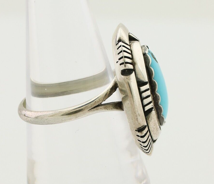 Navajo Ring 925 Silver Blue Sleeping Beauty Turquoise Signed LM NEZ C.80's