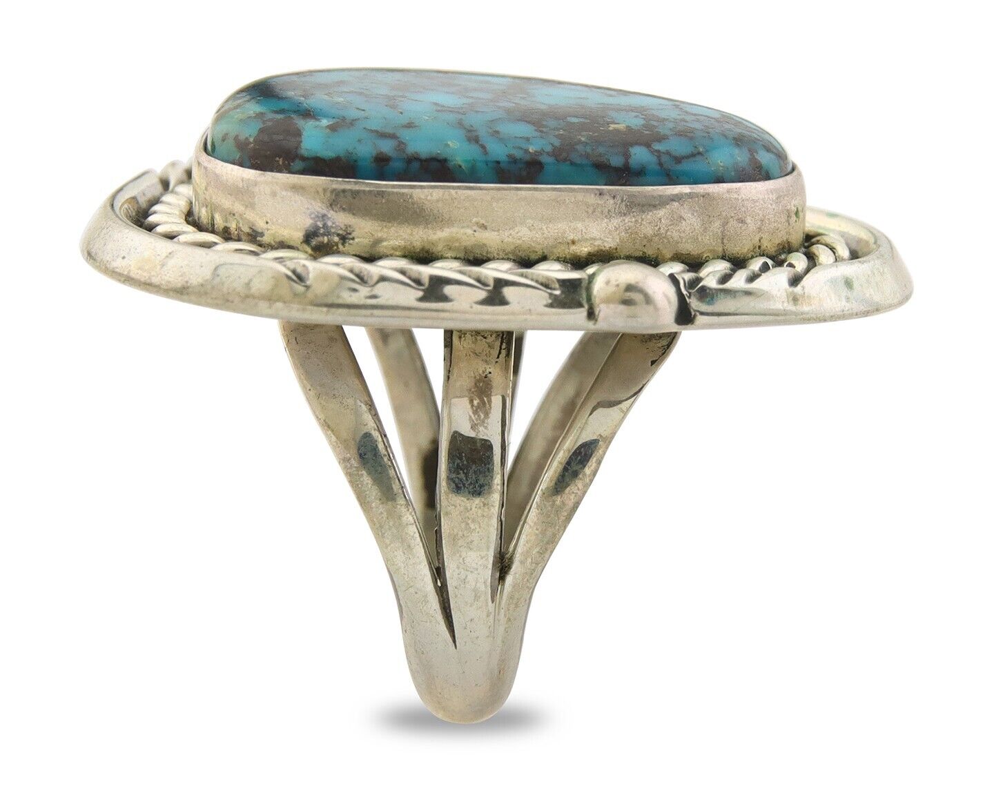 Navajo Ring 925 Sterling Natural Blue Turquoise Signed Ben S C.80's Size 7.0