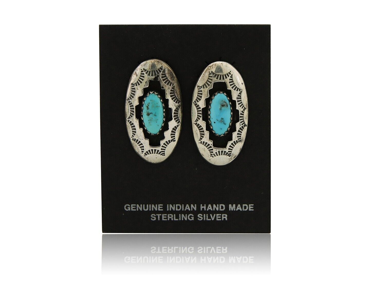 Navajo Dangle Earrings 925 Silver Natural Blue Turquoise Artist Signed P C.80's