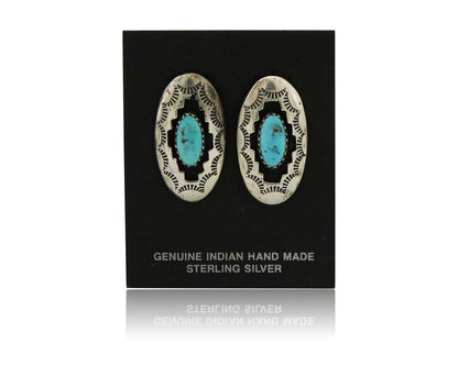 Navajo Dangle Earrings 925 Silver Natural Blue Turquoise Artist Signed P C.80's