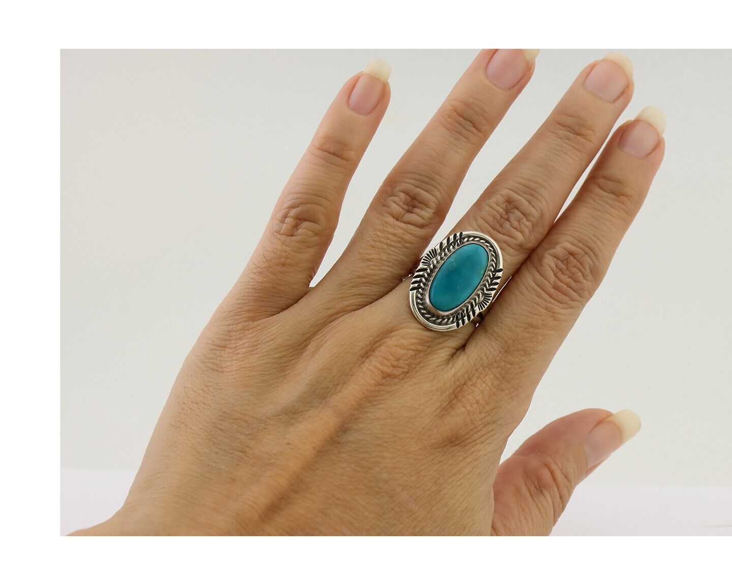 Navajo Ring 925 Silver Natural Blue Turquoise Artist Signed M BEGAY C.80's