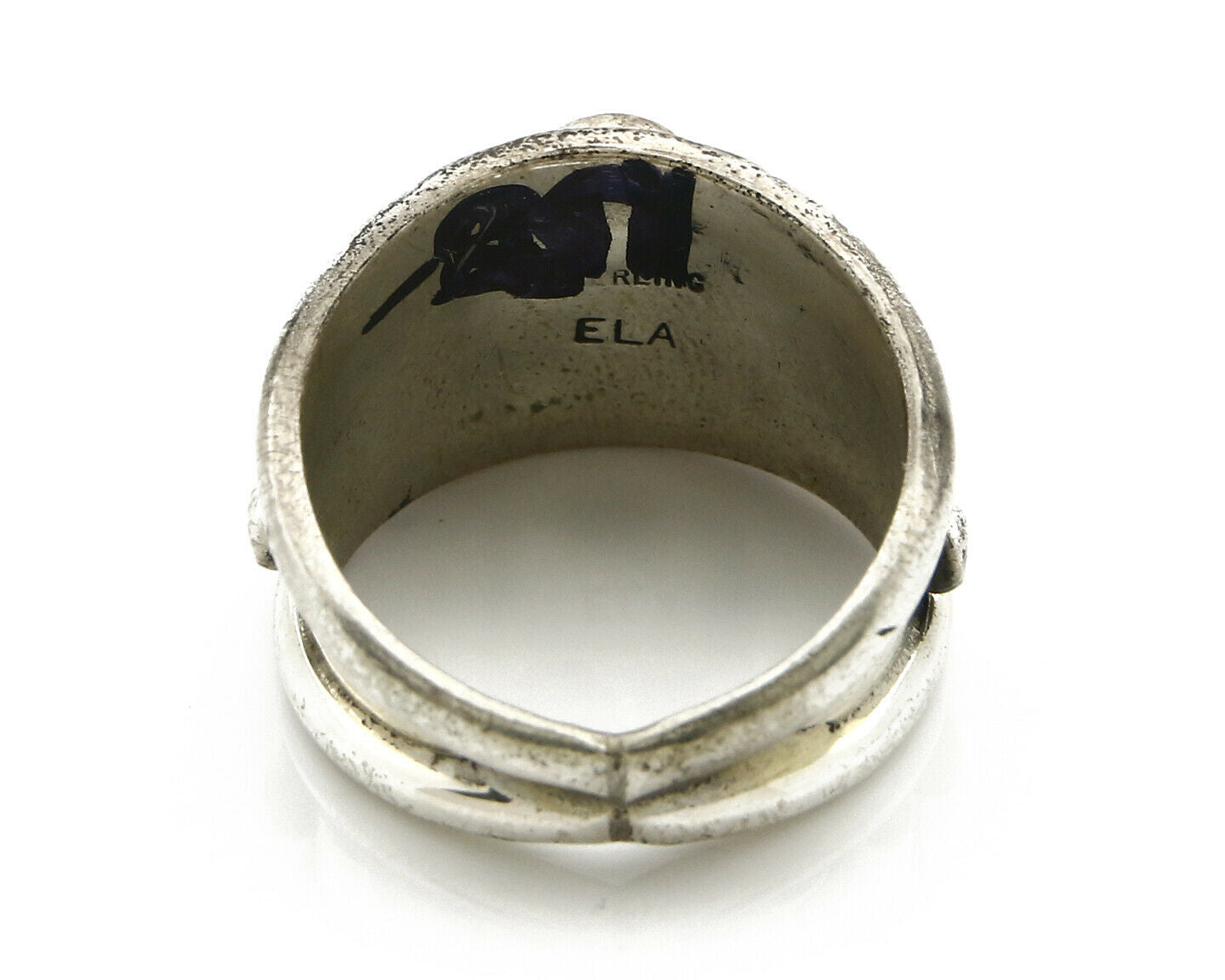 Navajo Ring .925 Silver Handmade Sleeping Beauty Turquoise Signed ELA C.80's