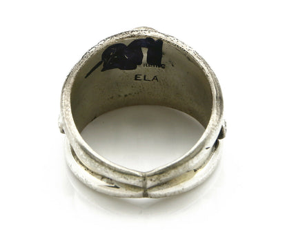 Navajo Ring .925 Silver Handmade Sleeping Beauty Turquoise Signed ELA C.80's