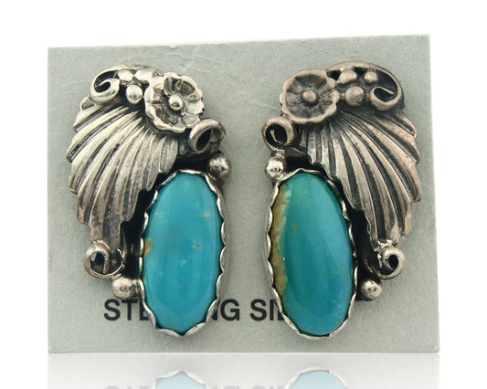 Navajo Earrings Sterling Silver Natural Turquoise Vintage Authentic
