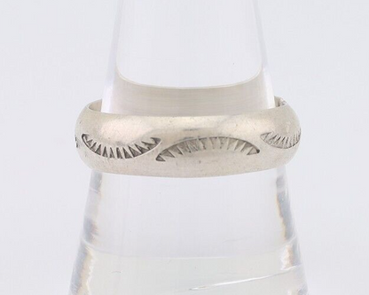 Navajo Hand Stamped Band 925 Silver 6.0 mm Signed Larry Chavez Size 10 C.80's
