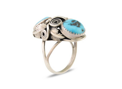 Navajo Ring .925 Silver Sleeping B Turquoise Artist Signed MP C.80's
