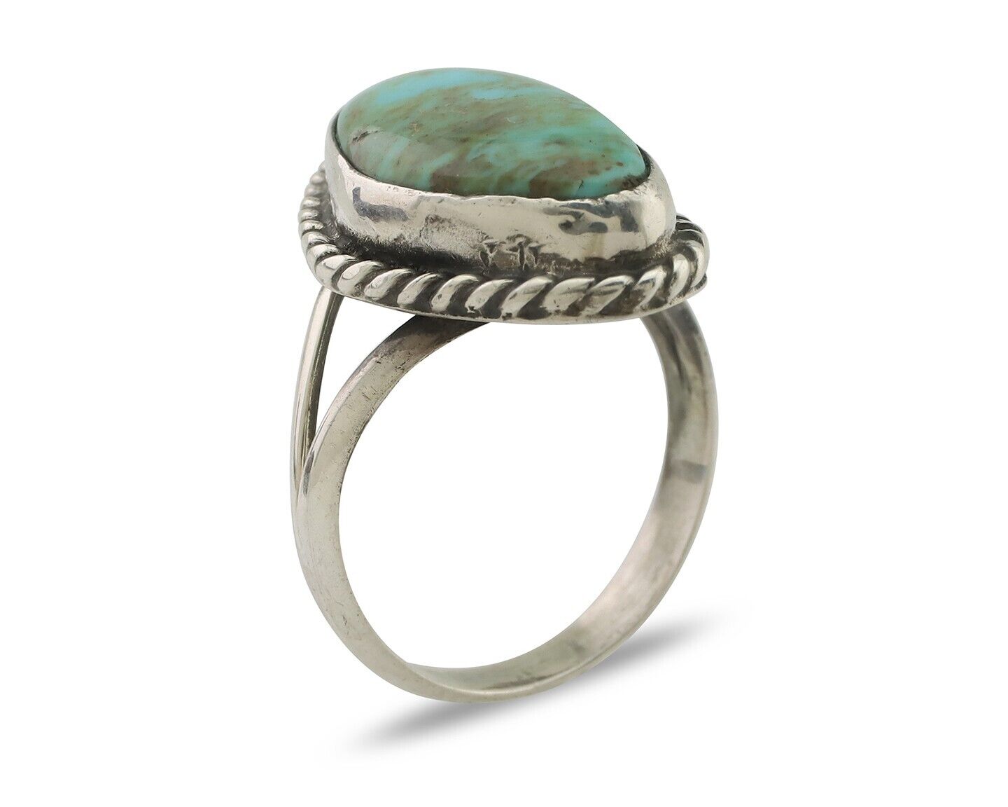 Navajo Ring 925 Silver Blue Gem Turquoise Artist Signed Rabbit Stick C.80's