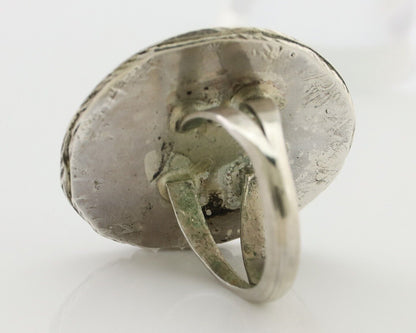 Navajo Ring 925 Silver Gem Blue Turquoise Native American Artist C.80's