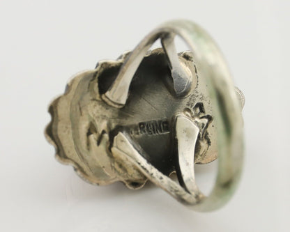 Navajo Ring 925 Silver Kingman Turquoise Signed M Montoya Size 8.0 C.80's
