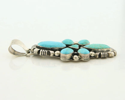 Navajo Pendant 925 Sterling Silver Natural Turquoise Vintage Artist Signed JY