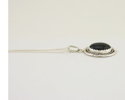 Navajo Pendant 925 Silver Natural Onyx Native American Artist Nancy Edtissy C80s