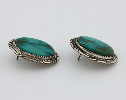 Navajo Hand Stamped Earrings 925 Silver Turquoise Signed M Begay C.80's