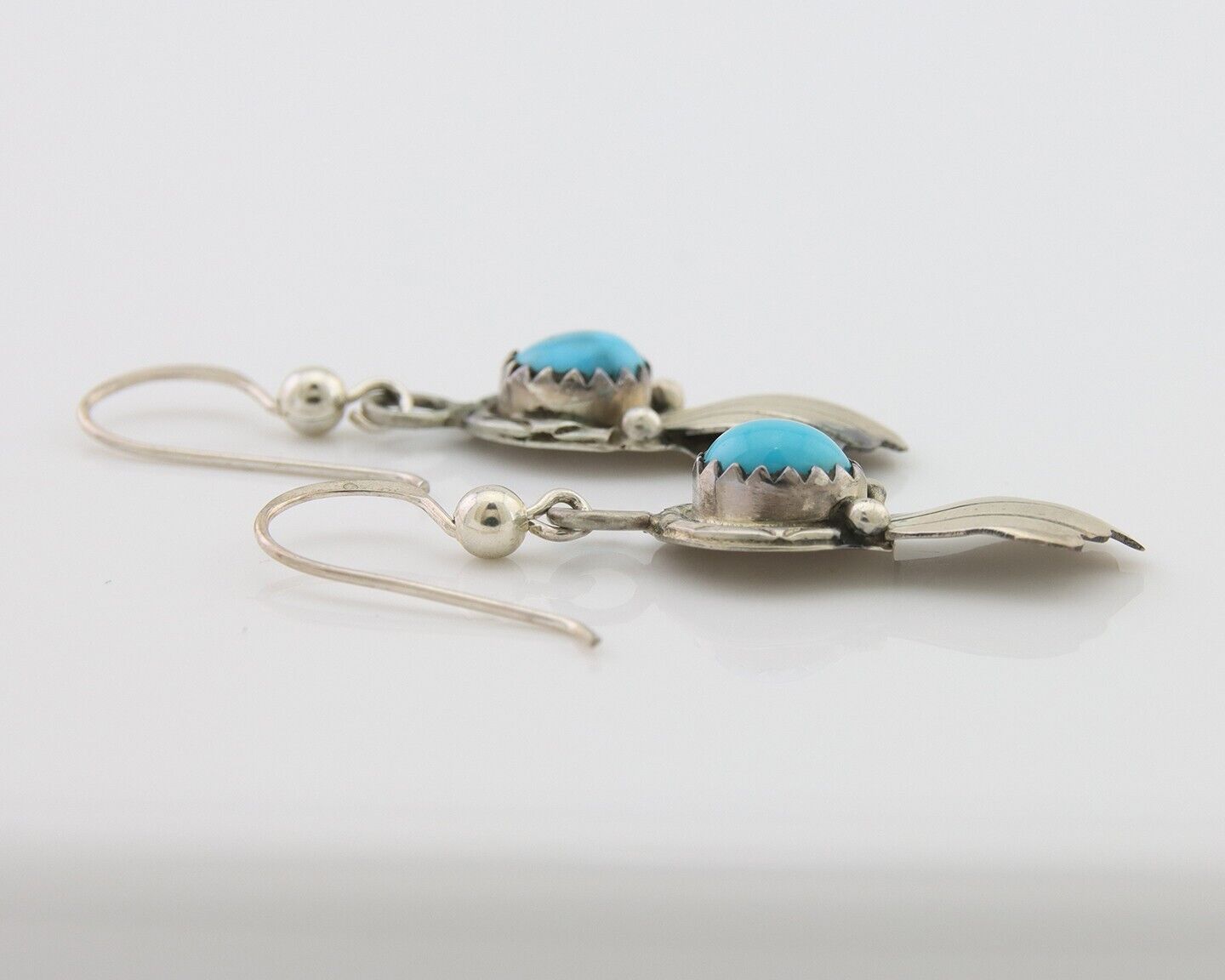 Navajo Earrings 925 Silver Blue Turquoise Artist Signed Kee Tsosie C.80's