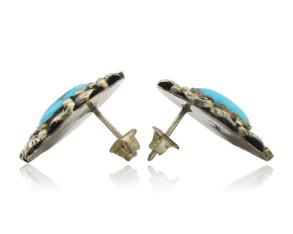 Navajo Earrings 925 Silver Dangle Natural Turquoise Native Artist C.80's