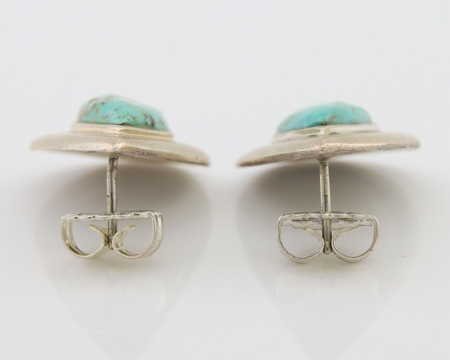 Navajo Dangle Earrings 925 Silver Natural Turquoise Signed Thomas Charay C.1988