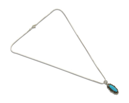 Navajo Necklace 925 Silver Natural Turquoise Artist Signed Square C.80's