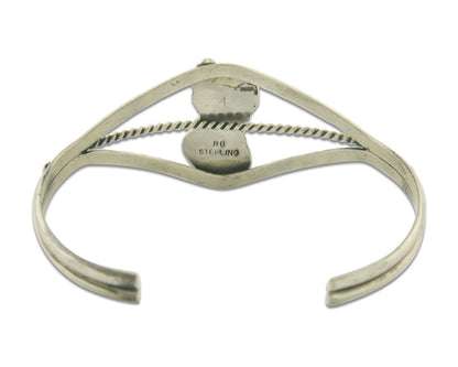 Navajo Bracelet 925 Silver Coral & Turquoise Cuff Signed Running Bear C.80's