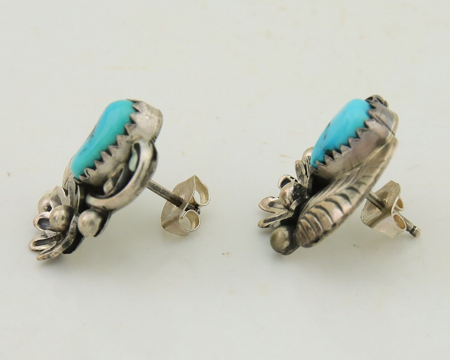 Navajo Dangle Earrings 925 Silver Natural Turquoise Native American Artist C80s