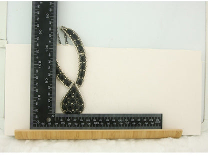 Vintage Navajo Necklace 925 Silver Natural Onyx Artist Signed Ella Cowboy