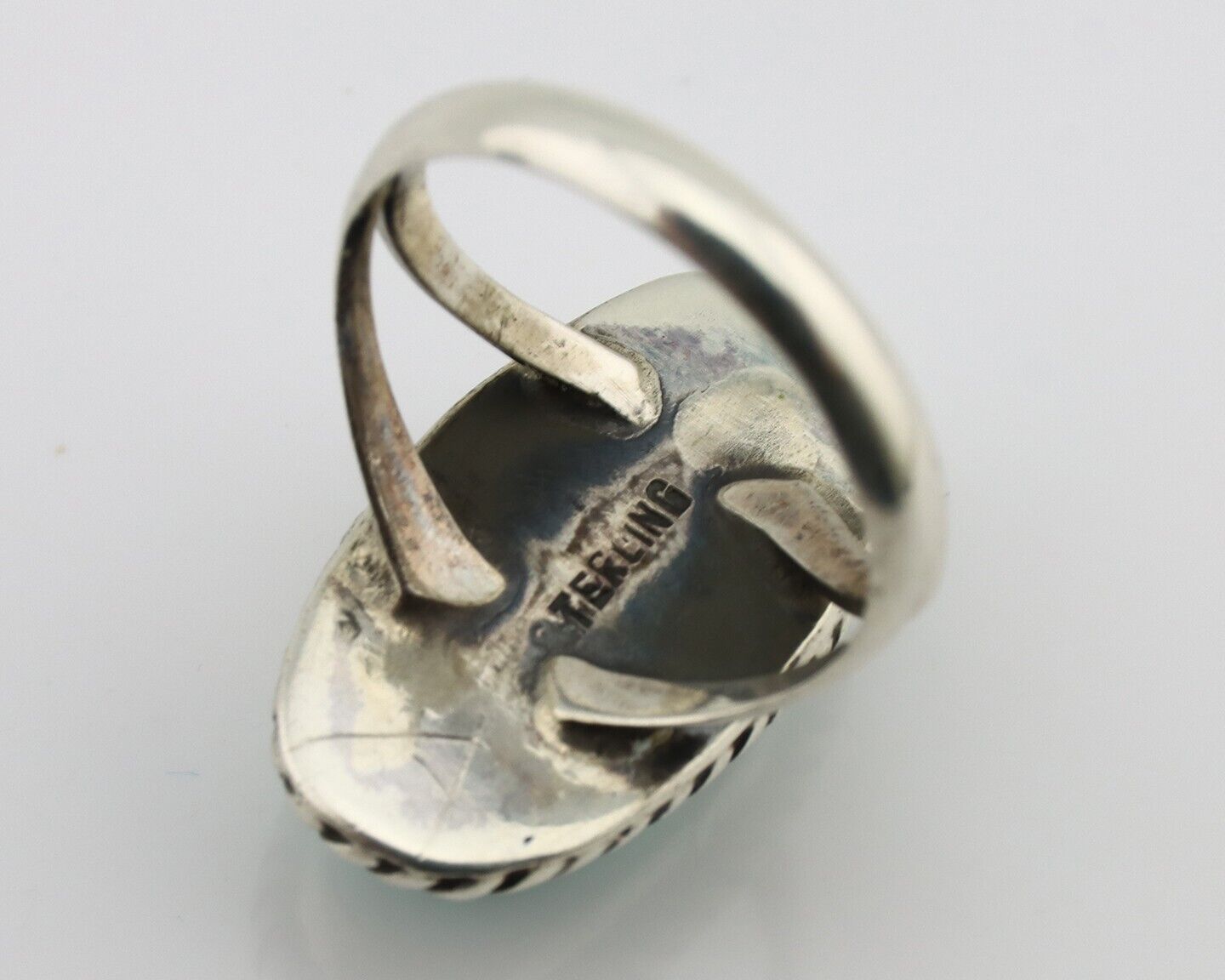 Navajo Ring 925 Silver Kingman Turquoise Native American Artist C.80's