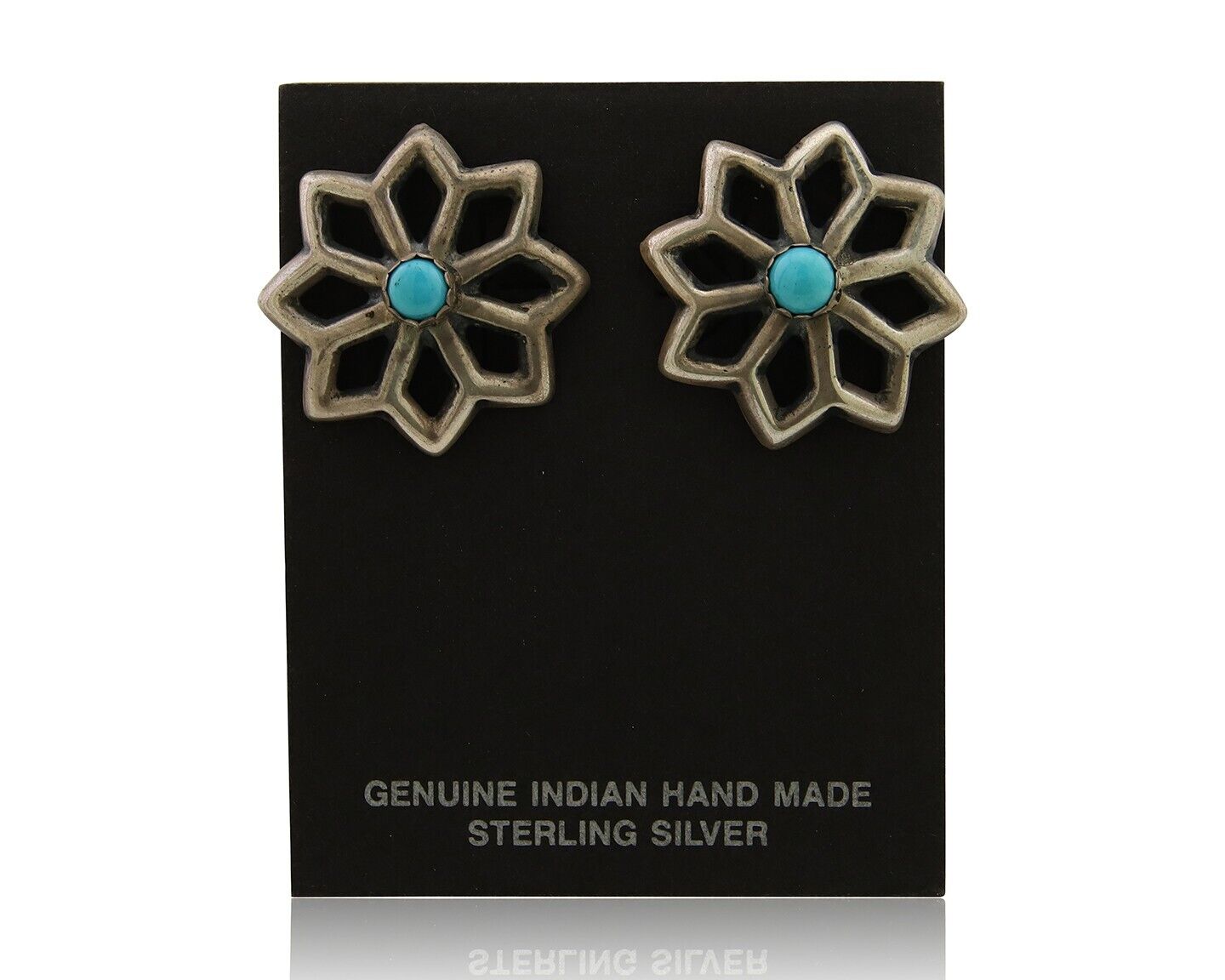 Navajo Flower Earrings 925 Silver Natural Turquoise Native Artist C.80's